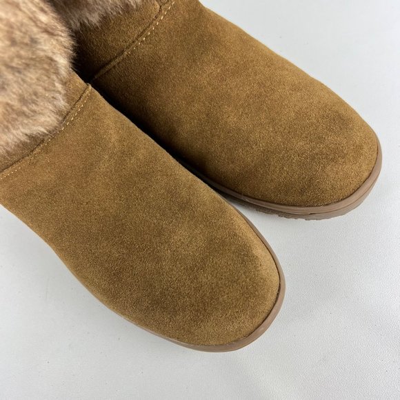 Minnetonka Somerville Womens Brown Suede Ankle Boot Faux Fur Cuff Pom Pom size 8 - Picture 8 of 13